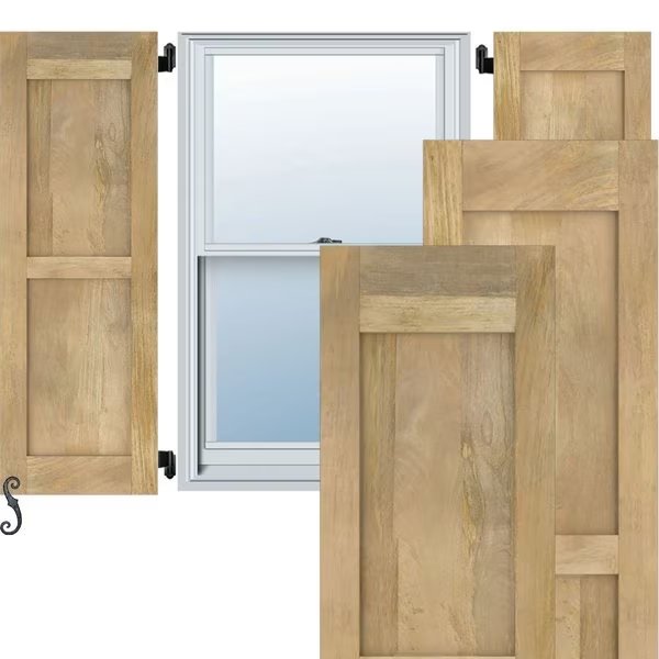 Americraft 2 Equal Flat Panel Exterior Real Wood Shutters, RW101FP12X65UNH, Ekena Millwork, Mfr#: RW101FP12X65UNH